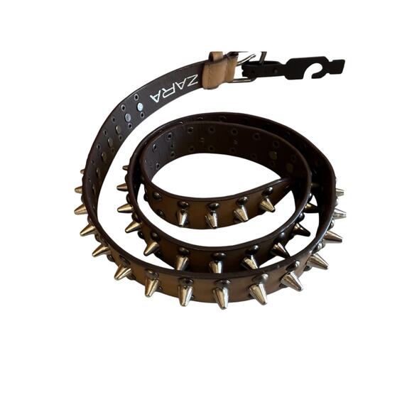ZARA Spiked Studded Belt Light Brown main image 4